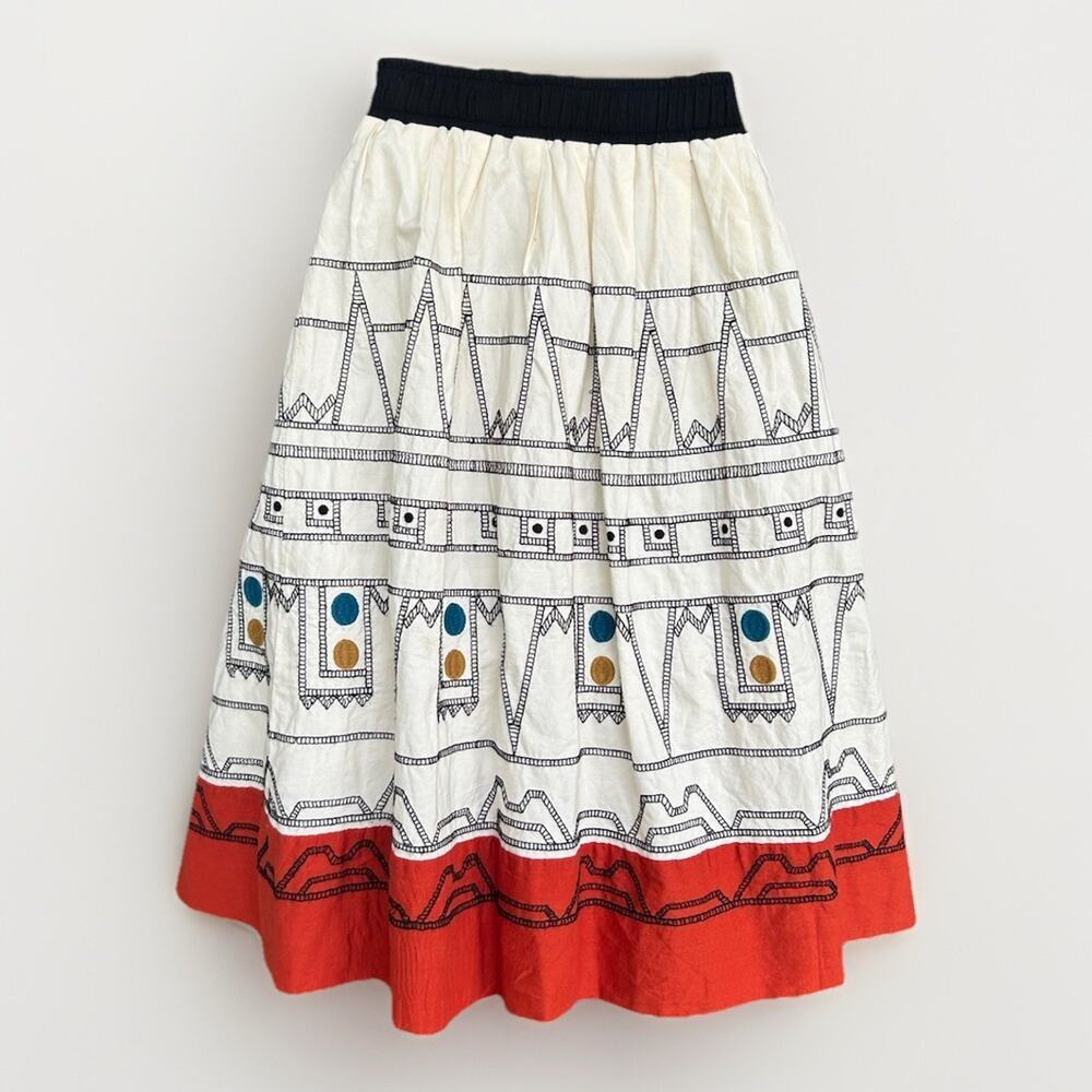 Anthropologie Edme & Esyllte Mendoza Codex Embroidered Skirt Sz 6 Boho Festival - Picture 6 of 10